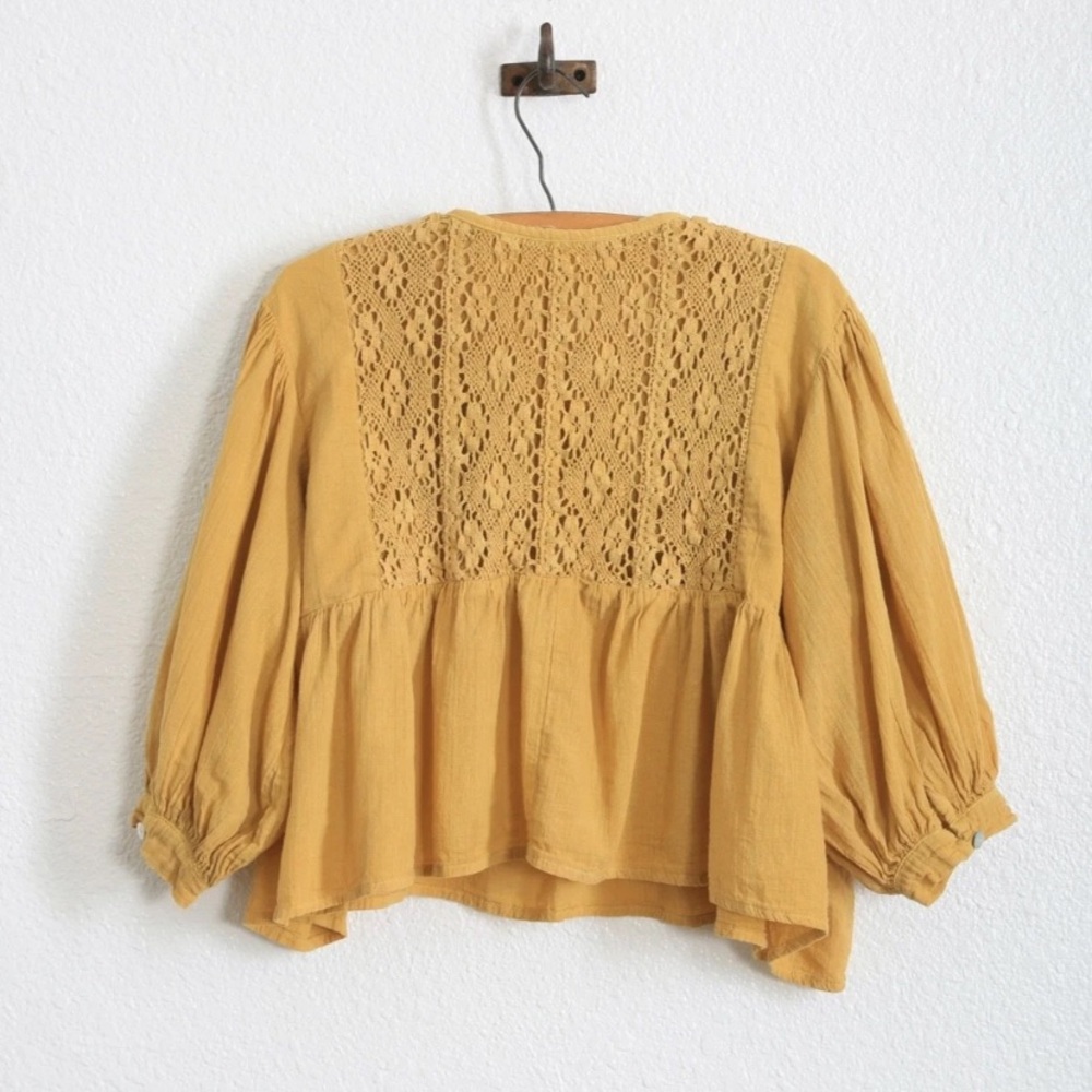 Jen's Pirate Booty X Free People mustard yellow cotton gauze crop top Sz. M - Picture 5 of 6